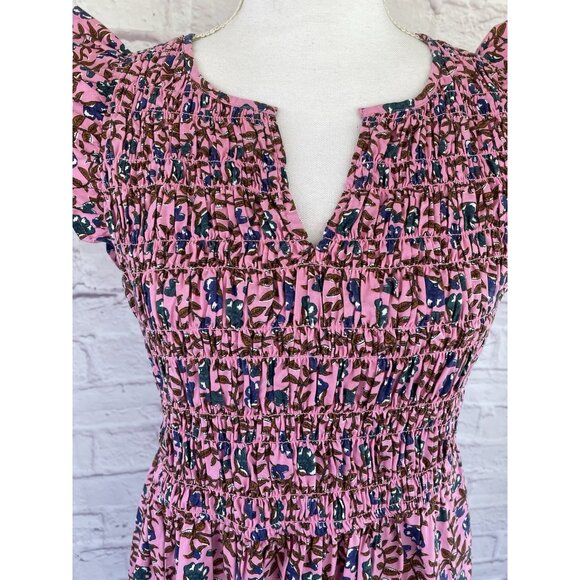 J.Crew Flutter Sleeve Floral Smoked Midi Sun Dress Size Small - Picture 5 of 13